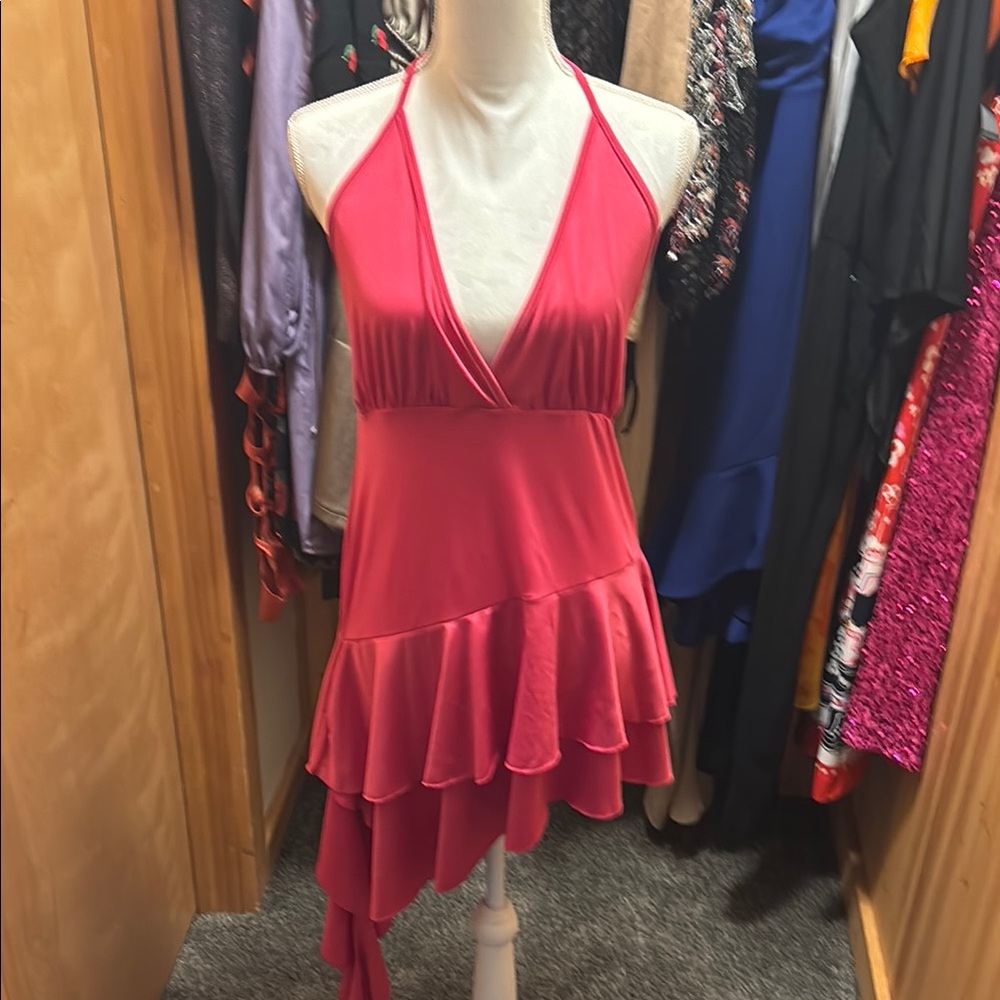 Pink Halter Dress with Asymmetrical Hem